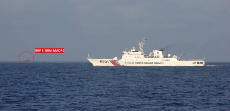 China Coast Guard vessel CCGV 5201 shadowing BRP Malapascua near Ayungin Shoal