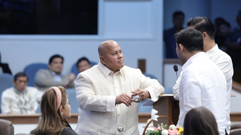 Senator Ronald 'Bato' dela Rosa in a barong inside the Senate session hall of the Philippines