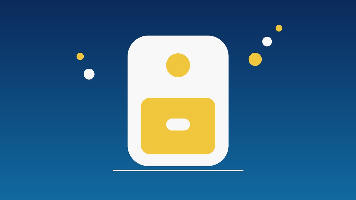 Illustration of a white air fryer with a yellow basket drawer on a blue background