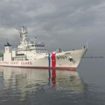 Philippine Coast Guard vessel BRP Teresa Magbanua (MRRV-9701) at sea under a cloudy sky