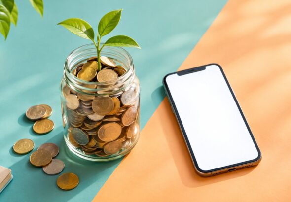 Digital bank savings growing on a phone